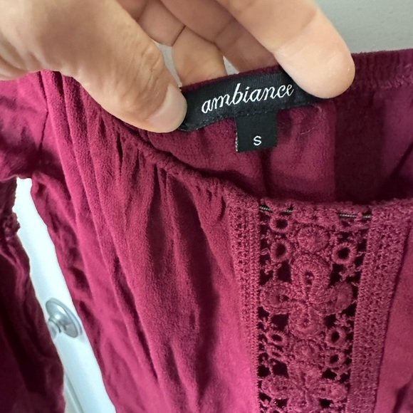 Ambiance Burgundy Smocked Embellished Blouse - Picture 3 of 8